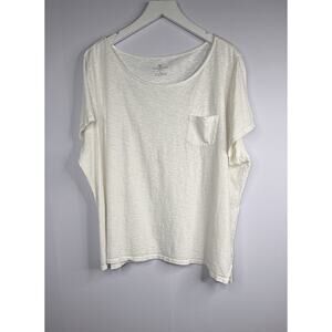 Talbots Womens Sz 3x White 100% Cotton Short Sleeve Slub One Pocket T-Shirt